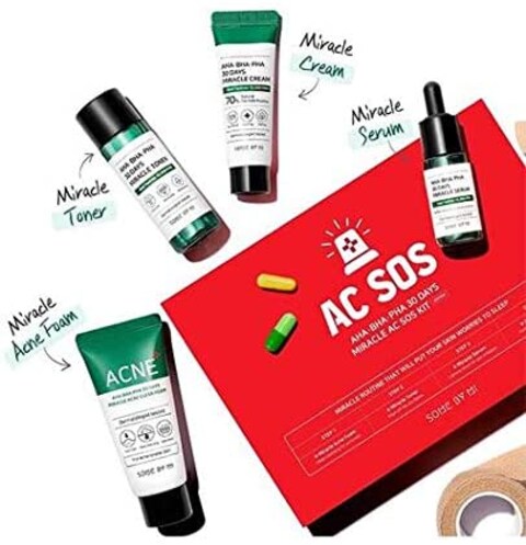 Somebymi Aha.Bha.Pha 30Days Starter Limited Edition 4 Pcs Set (Toner 30ml+Serum 10ml+Cream 20G+Miracle Acne Clear Foam 30ml) Miracle Ac Sos Kit