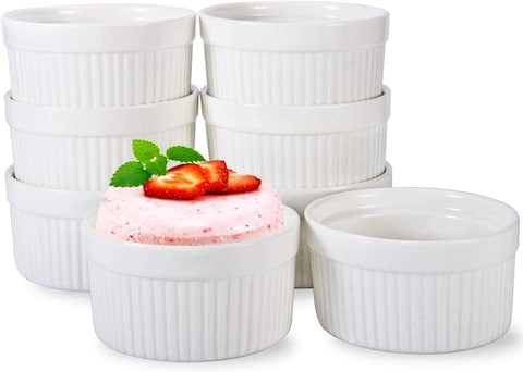 Star Cook 12 Oz Ramekin Bowls,8 PCS Set for Baking and Cooking, Oven Safe Sleek Porcelain White Ramikins for Pudding, Creme Brulee, Custard Cups and Souffle Small instant table tray