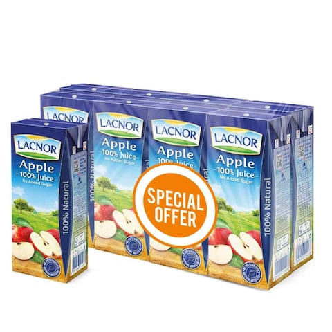 Buy Lacnor No Added Sugar Apple Juice 180ml Pack of 8 in UAE