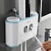 Multi-functional Toothbrush Holder Wall Mount Toothpaste Dispenser Hanging Organizer with 4 Cups 4 Brush Slots (BLUE)