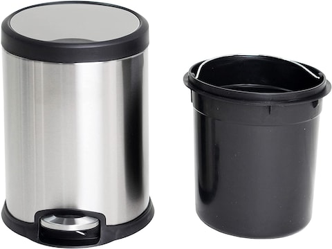 Orchid Stainless Steel Trash Bins, Recycle Bins, Round Step Waste Bin with Soft Close Lid, Durable Cantilever Foot Pedal Mechanism Steel Step Trash Can Wastebasket, Garbage Container Bin (5 Litre)