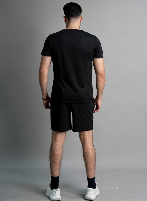 Mei Stylish Men T-Shirt And Shorts Set Suitable For Indoor And Outdoor, XXL Size, Black