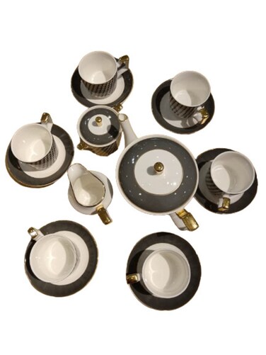 Buy Lihan 16 Pcs Tea Sets Bone China With Gray Pattern Design Includes ...