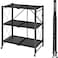 3 Tier Foldable Storage Shelf Unit with Wheel, Heavy Duty Storage Shelving Unit for Kitchen, Garage and Laundry Bathroom(black)