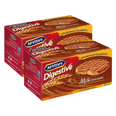 McVitie&#39;s Digestive Milk Chocolate Biscuits, 200g Pack of 2
