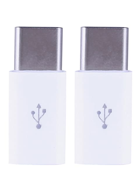 Generic 2-Piece Type-C Male To Micro USB Female Converter Adapter, White