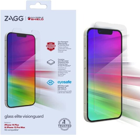 ZAGG InvisibleShield Glass Elite Visionguard for iPhone 13 Pro MAX Screen Protector Anti Blue Tempered Glass - Case Friendly