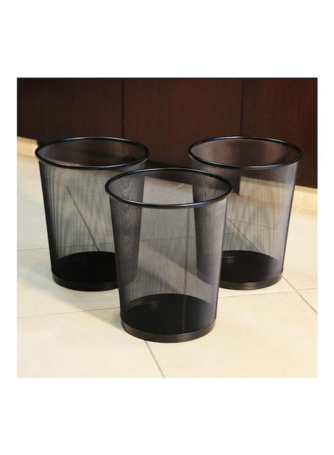 Generic 3-Piece Round Mash Waste Basket Trash Black