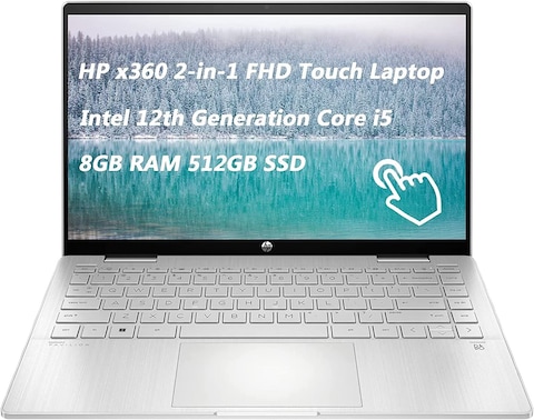 HP Pavilion x360 14&quot; FHD Touchscreen 2-in-1 Laptop - Intel 12th Generation Core i5, 8GB RAM 512GB SSD, Backlit Keyboard, Fingerprint Reader, Windows 11 Home, Natural Silver, ABYS Mouse Pad