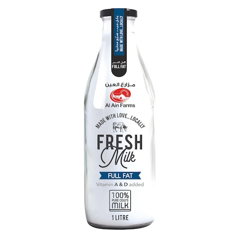 Al Ain Full Fat Glass Bottle Fresh Milk 1L