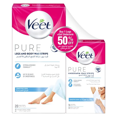 Buy Veet Pure Whole Body 40 PCS And Underarm Wax Strips White 16 PCS in UAE