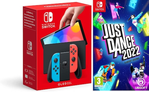 Nintendo Switch (Oled Model) - Neon Blue/Neon Red + Just Dance 2022 (Nintendo Switch)