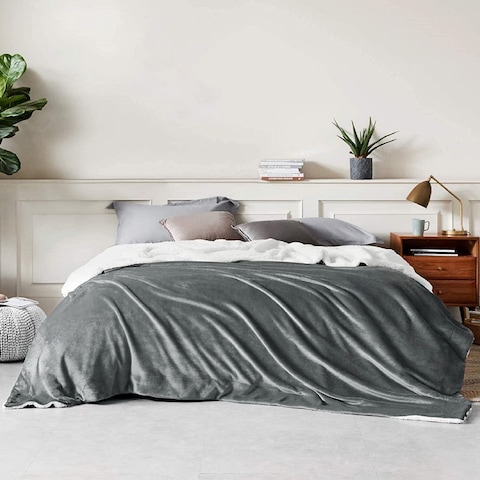 Soft Sheep Reversible Sherpa Blanket Throw Blanket King Size Grey 220x240 cm