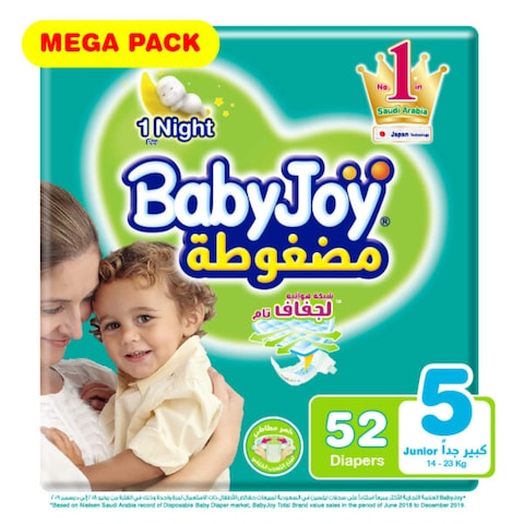 Babyjoy Compressed Diamond Pad Diaper Size 5 Junior 14-23kg Mega Pack 52 Diapers