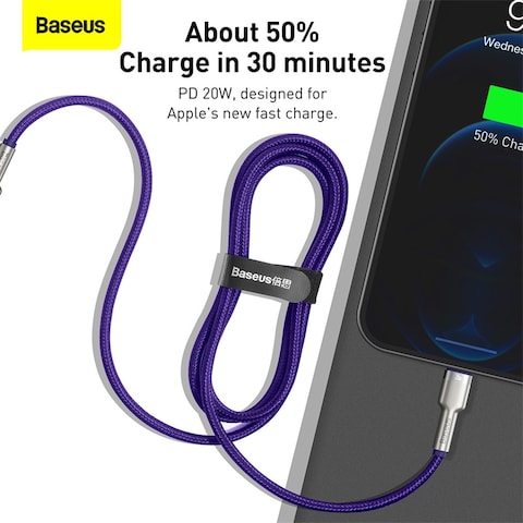 Baseus USB-C to Lightning Fast Charging Data Transfer Cable Type-C PD 20W Cafule Series Fast Power Delivery 1m Purple