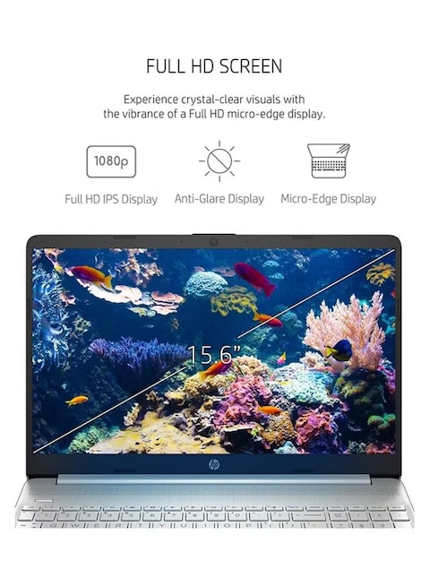 HP 5-DY2795WM Laptop With 15.6-Inch FHD Display, 16GB RAM, 512GB SSD, Core i5-1135G7 Processor, Intel Iris Xe Graphics, Windows 11, English/Arabic, Silver-International Version