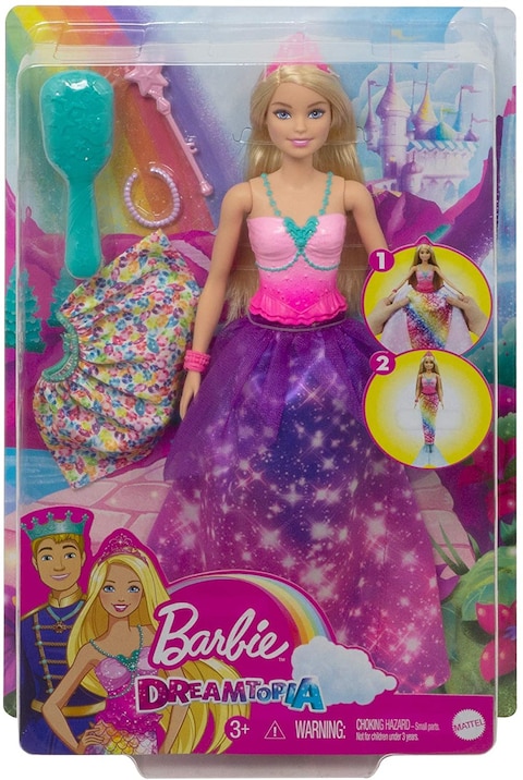 ​Barbie Dreamtopia 2-In-1 Princess To Mermaid Fashion Transformation Doll (Blonde, 11.5-In) With Accessories, For 3 To 7 Year Olds Gtf92