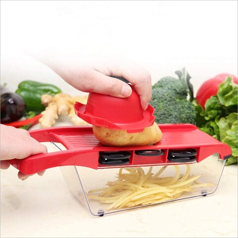Vegetable Slicer Vegetable Choppers Slicer Dicer, Onion Salad Veggie Chopper Food Cutter Manual Mandoline Slicer, Ribbon and Spiral Slicer with Container, Anti-slip Kitchen Potato Tomato Cutter