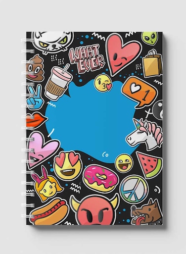Lowha Spiral Notebook With 60 Sheets And Hard Paper Covers With Patches &amp; Stickers Design, For Jotting Notes And Reminders, For Work, University, School