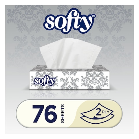 Softy Facial Tissue, 2 PLY, 6 Tissue Boxes x 76 Sheets, Economy Tissue Paper for Face &amp; Hands