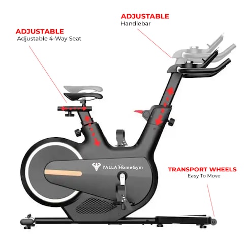 YALLA HomeGym Warriors Spinning Bike, Indoor Exercise Bike with Magnetic Resistance, Adjustable Seat and Pedals, 8KG Flywheel, Stationary Bike