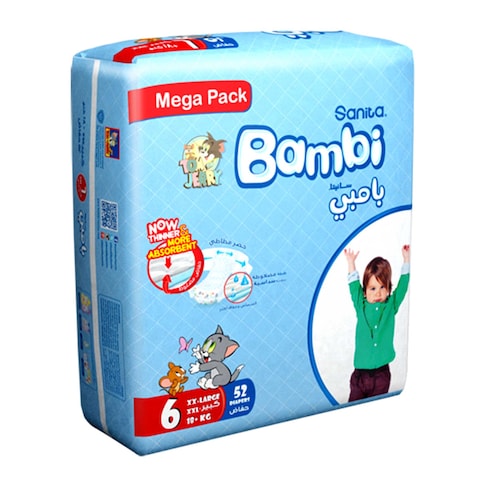 Sanita Bambi Diaper Size 6 XXL 16+kg Mega Pack White 52 count