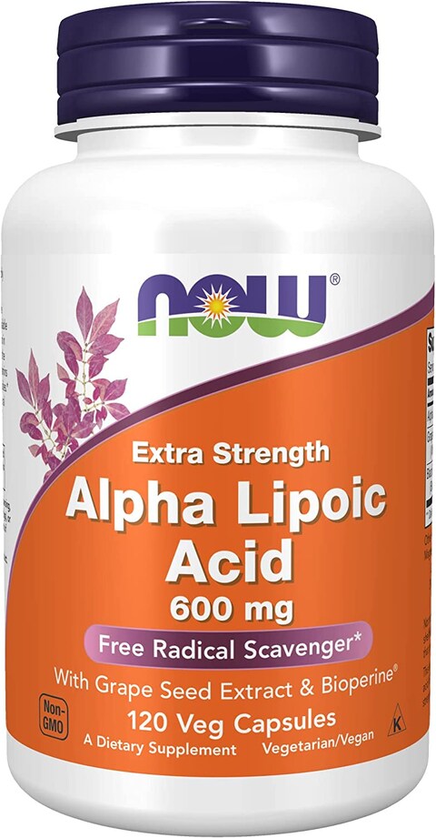 Now Supplements, Alpha Lipoic Acid 600 Mg With Grape Seed Extract &amp; Bioperine, Extra Strength, 120 Veg Capsules