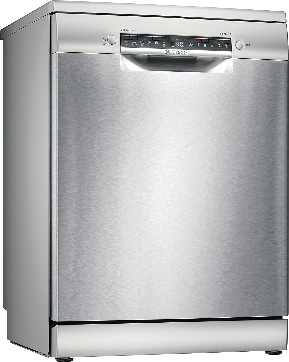 Bosch Series 4 Free-Standing Dishwasher 60cm, EcoSilence Drive, Home Connect Via Wlan For Remote Monitoring And Control, 14Place Settings, Silver Inox, SMS4HMI65M