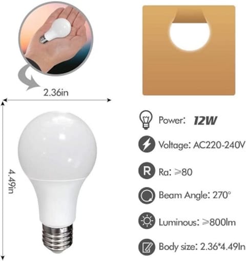 MODI LED Bulb, Indoor or Outdoor Non-dimmable LED Light Bulbs E27 Base AC220-240V Glass Shell 270 Degree Vintage Soft White Color LED Lamp, 12W 4Pack