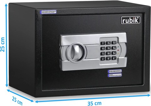 Rubik A4 Document Size Safe Box for Home Office with Key and Pin Code Keypad for Cash Documents Jewelry Passports (25x35x25cm) Black