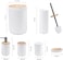 Bathroom Accessories Set 8 Pcs Bamboo Bath Ensemble Includes Soap Dispenser, Toothbrush Holder, Toothbrush Cup, Soap Dish, Qtip Holder Dispenser for Housewarming Gift (8-Bamboo White)