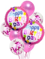 Buy Party Time 8-Pieces Balloons Set with Pink Happy Birthday Foil Balloons, Latex and Confetti Birthday Party Decorations For Kids, Boys, Girls  Adults in UAE