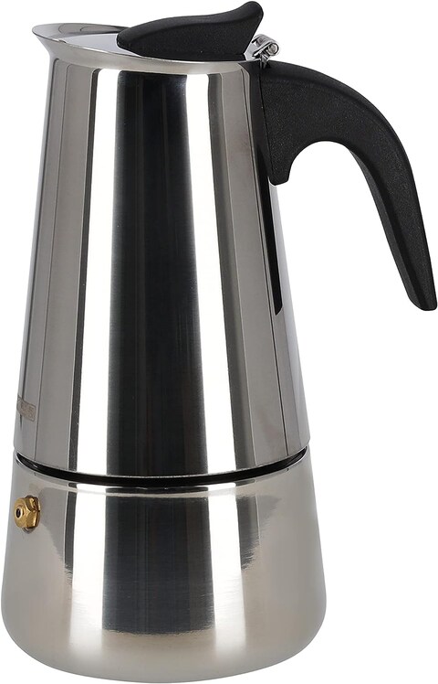 Royalford 4 Cups Stainless Steel Espresso Maker/Moka Pot- Rf10943 Rust And Corrosion Resistant Body With Comfortable Handle Equipped Safety Valve Strainer Silver