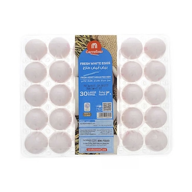 Maf Carrefour Fresh White Eggs Large 30 Pieces