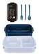 صندوق طعام بينتو لانش بوكس للكبار والأطفال مع قسمين و 2 فواصل ومجموعة أدوات المائدة لون أزرق