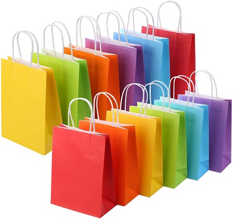 Party Time 10.5x8.5x4.5 inches 24 Pieces Kraft Paper Bags Party Favor Gift Bags with Handle Assorted Colors (Rainbow) - Party Supplies