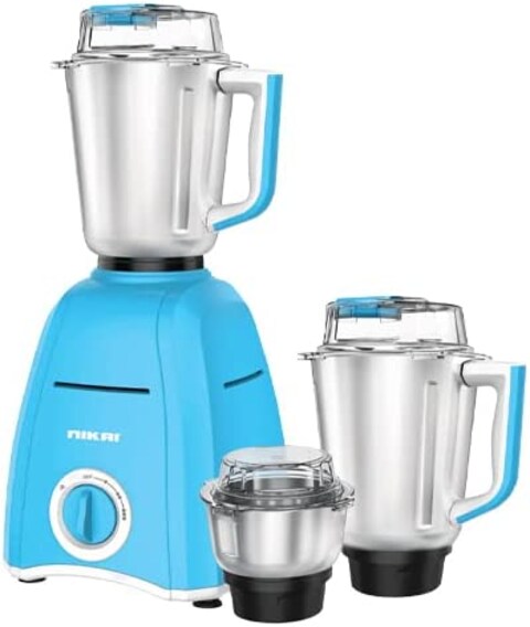 Nikai 900W Blender With 3 Jars, 1.5L Liquid Jar, 400ml Dry/Wet Jar, And 1L Dry/Wet Grinding Jar, Stainless Steel Blades And 3 Speed Settings, NB694A, Blue (6 Months Warranty)