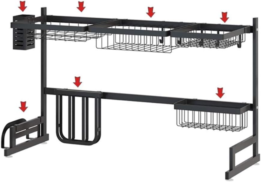 Xcsource Over Sink Dish Drying Rack Kitchen Counter Storage Shelf Drainer Organizer Utensils Holder Stainless Steel, Black