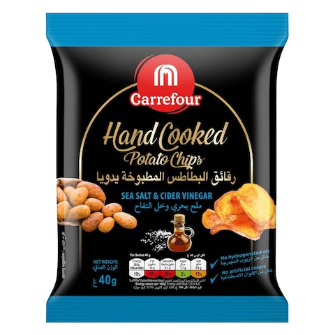 Carrefour Handcooked Sea Salt And Cider Vinegar Potato Chips 40G