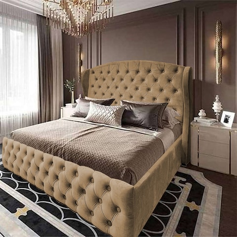 إن هاوس سيرين هيكل سرير منجد بالمخمل - نفر ونص - 200×160 سم - بيج