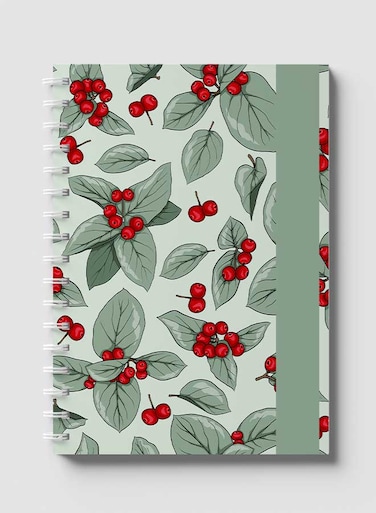 لوحة  دفتر سلك ٦٠ ورقة بغلاف من الورق المقوى بتصميم زهور التوت البرى، لتسجيل الملاحظات وتدوين التذكيرات للعمل أو الجامعة أو المدرسة