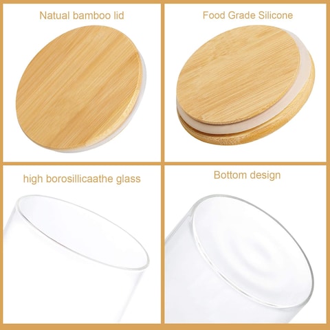 Jjone 4 Pack Glass Jars With Airtight Bamboo Lids, (Dabacc) Glass Kitchen Canisters Clear Container For Food Storage Of Dry Goods, Cookie, 18.6 Oz