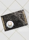 Lowha Decorative Acrylic Serving Tray With Gold Metal Handles And Emperador Marble Design 20x30 cm