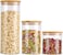 1CHASE&reg;  3 Pcs Glass Food Storage Jars Air Tight borosilicate Kitchen Food Storage Container Set with Natural Bamboo Lids for Candy Cookie Rice Sugar Flour Pasta Nuts 450 ML /700ML/1200ML