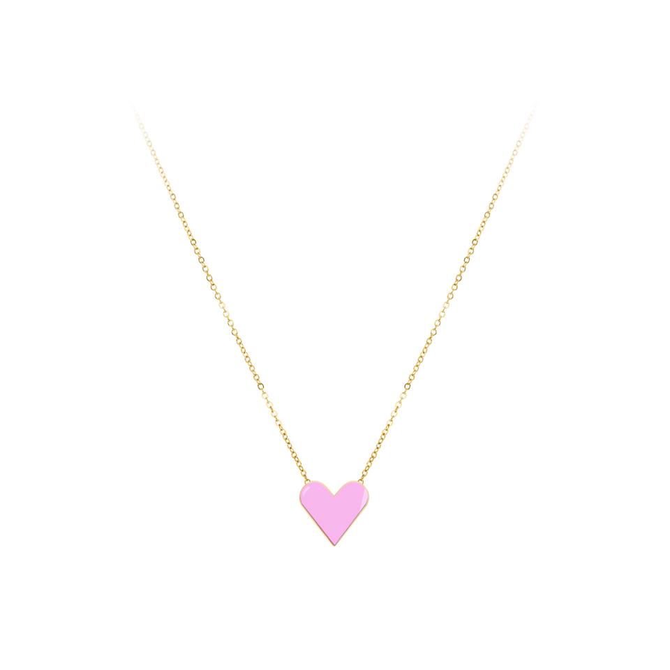 Aiwanto Necklace With Pink Heart Pendant Neck Chain Simple Necklace Best Gift Womens Girls Necklace