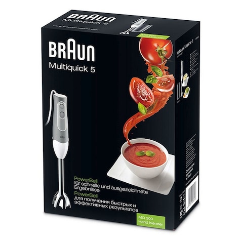 Braun MQ500 Multiquick Minipimer 5 Hand Blender Unique Bell Shaped Blending Shaft Anti Splash600Ml Beaker