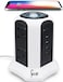 Gzar Tower Extension 3-in-1 Power Strip (1 WL-Charger   6 AC Outlets   4 USB Ports) Extension Lead/Cord, Vertical Power Strip, Multi Plug Sockets, Wireless Charging, Overvoltage Protection