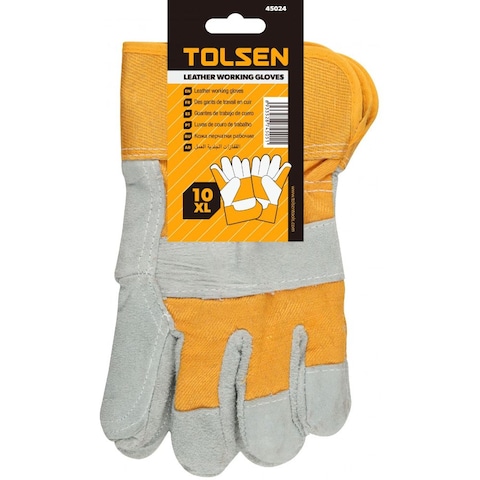 Tolsen Leather Working Gloves, 45024, Yellow And Grey