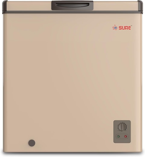 Sure 155 Liters Single Door Chest Freezer Gold, Top Oriented Doors with Basket, Mechanical Control, Recessed Handles, Adjustable Temperature, Ideal for Home &amp; Restaurants - CF155A-S22GW