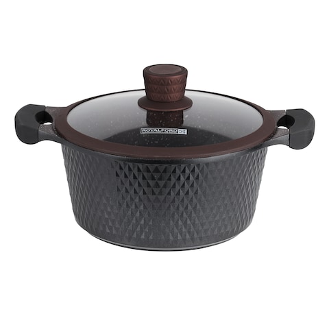 Royalford Die-Cast Cookware Set With Durable Granite Coating, Rf10336, 10 Pcs Cookware, Tempered Glass Lid, Heavy-Duty Bakelite Handles, Compatible With Multiple Hob